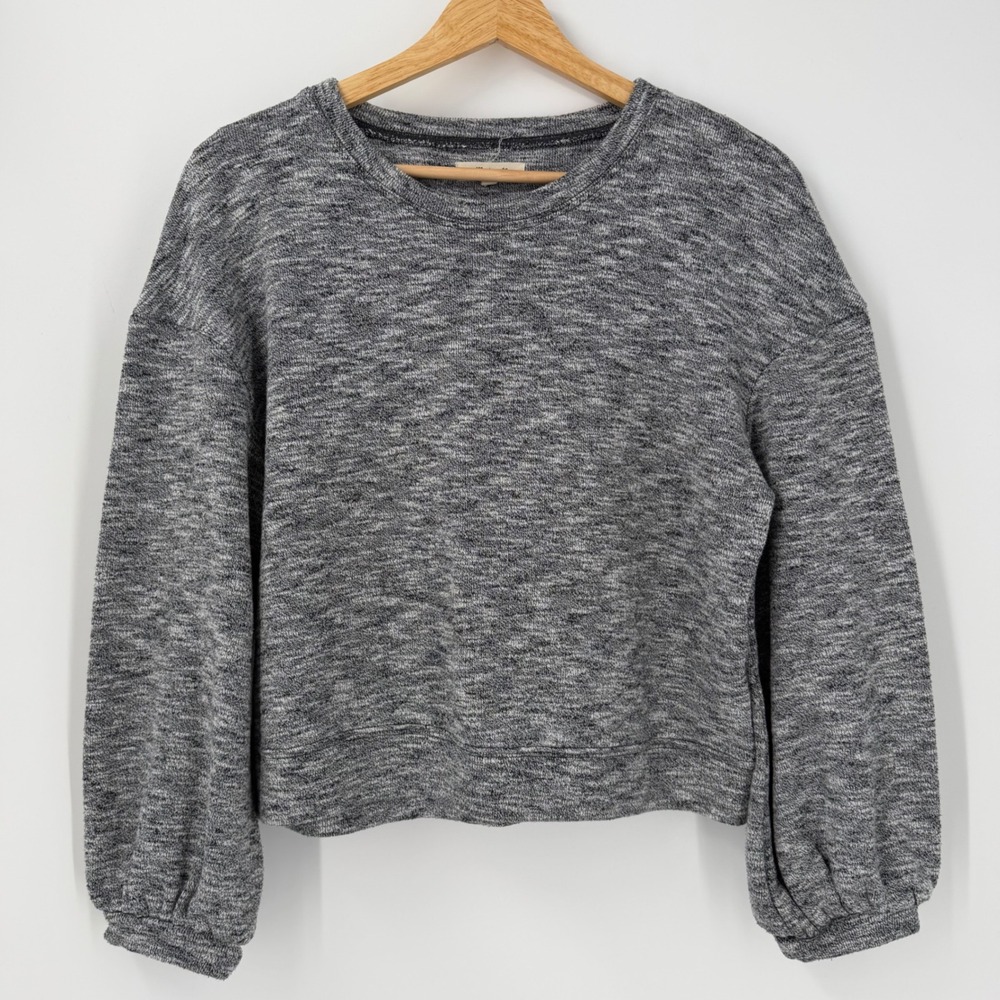 Madewell Gray Marled Space Dye Balloon Sleeve Cropped Sweatshirt Womens Medium
